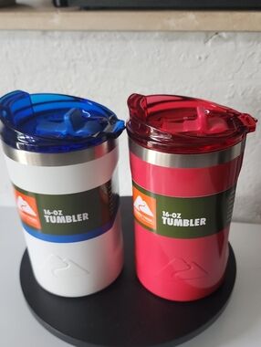 Ozark Trail 16-oz Tumblers in White with Blue Lid & Red with Red Lid Sets